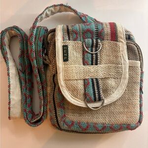 Hempz Cream and Red Crossbody Bag with Adjustable Strap